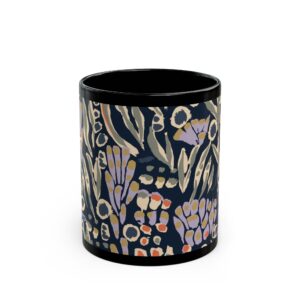 Floral Black Mug – Boho Chic Coffee Cup for Nature Lovers, Coffee Gifts