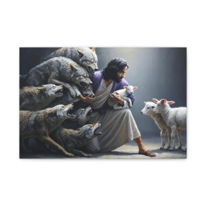 Jesus and the Wolves Canvas Art, Focal Wall Decor for Home, Inspirational Christian Gift, Religious Art Piece, Wall Hanging Decoration