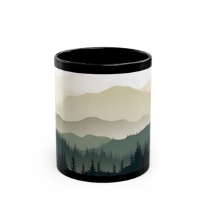 Nature-Inspired Black Mug for Coffee Lovers, Scenic Mountain Design