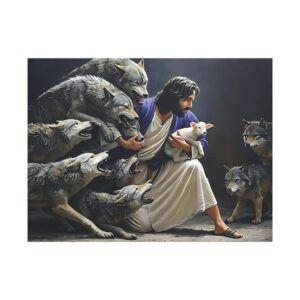 Inspirational Canvas Wall Art, Jesus and Wolves, Religious Home Decor, Faith-Based Gift, Unique Spiritual Artwork