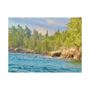Canvas Print - Pacific Water Against Rock with Pine Trees in Hawaii