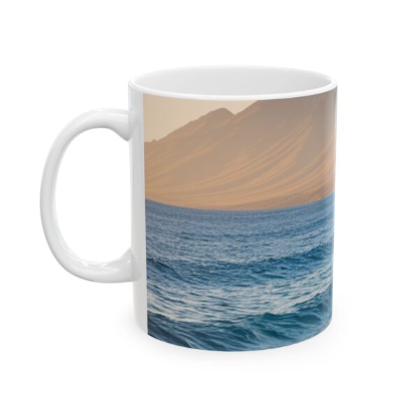 Ocean Bliss Ceramic Mug, Blue Sea and Sand Picture Coffee Cup, Beach Lover Gift - Image 3